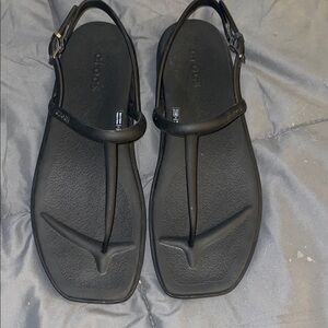 CROCS Women's Miami Thong Black Sandals - Size 9